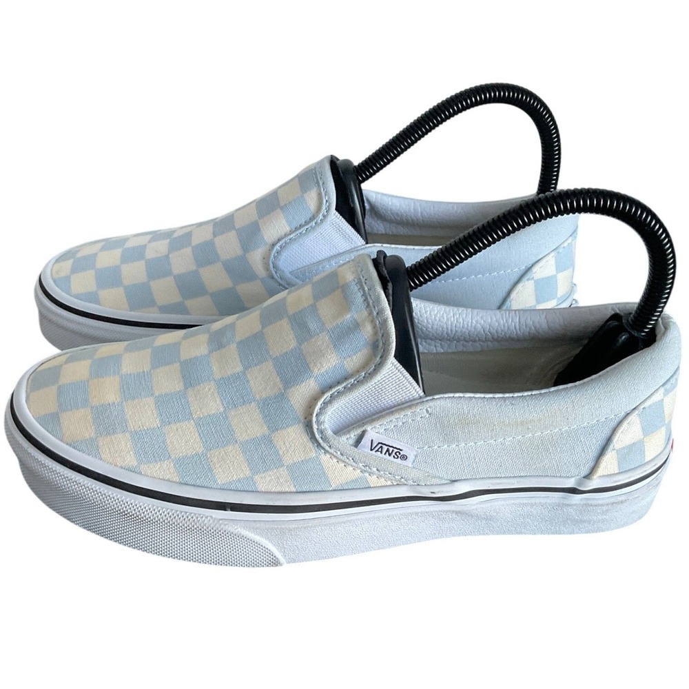 Vans Classic Slip-On Checkerboard Light Blue White Skate Shoes W7 M5.5 721356